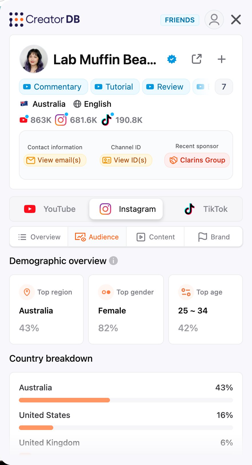 Instagram Audience tab
