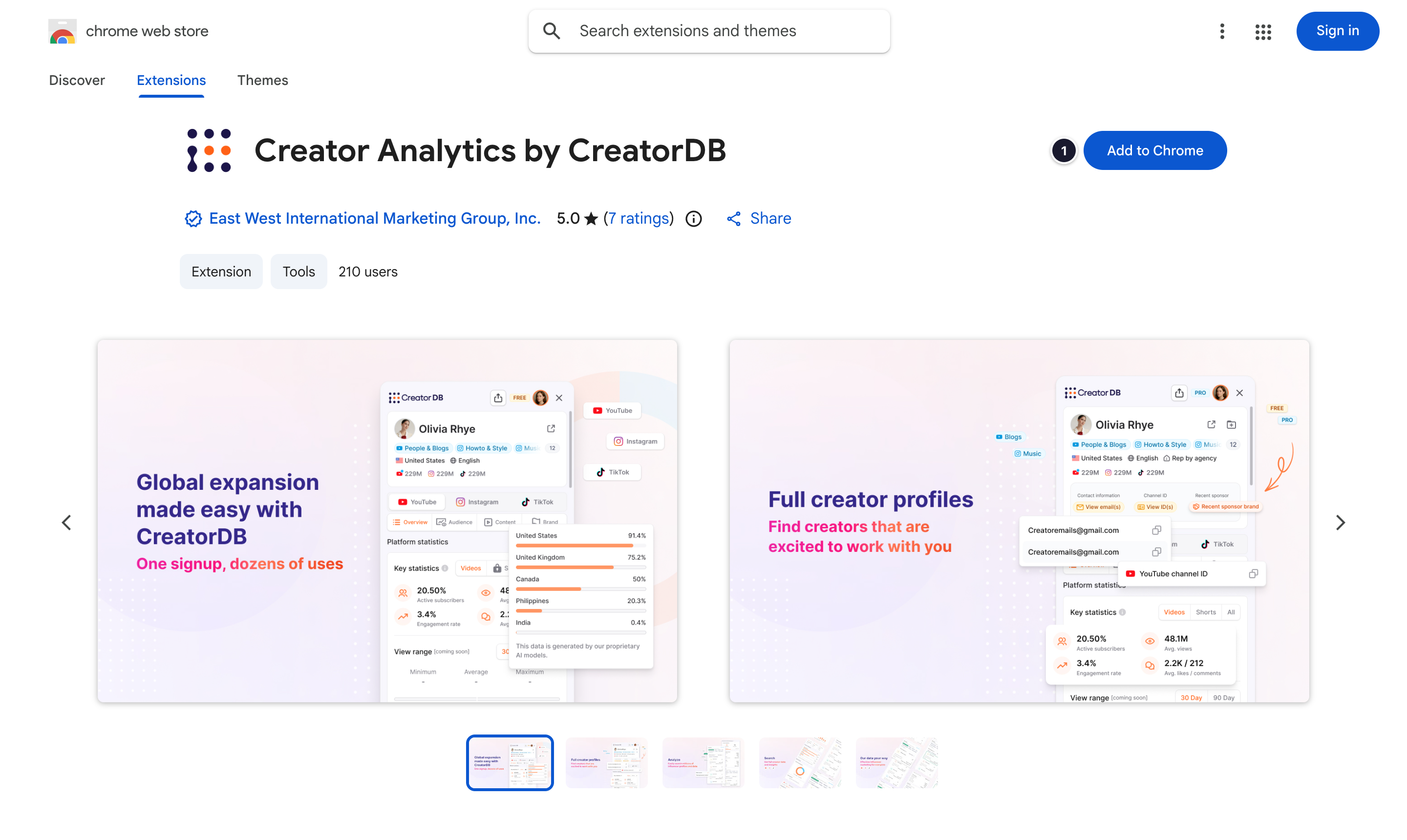 Creator Analytics by CreatorDB in Chrome Web Store