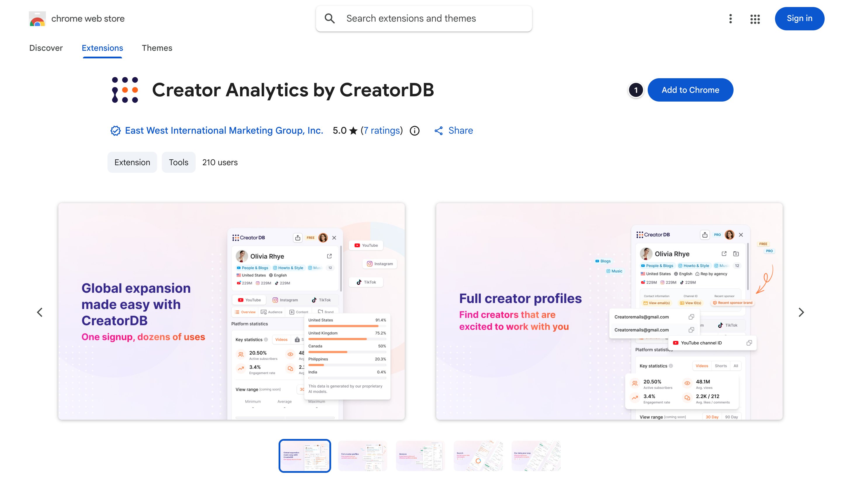 Creator Analytics by CreatorDB in Chrome Web Store