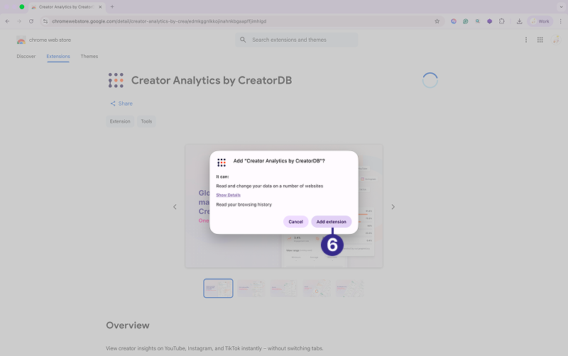 Creator Analytics by CreatorDB installed confirmation
