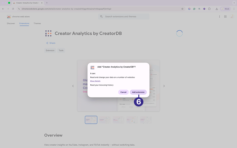 Creator Analytics by CreatorDB installed confirmation
