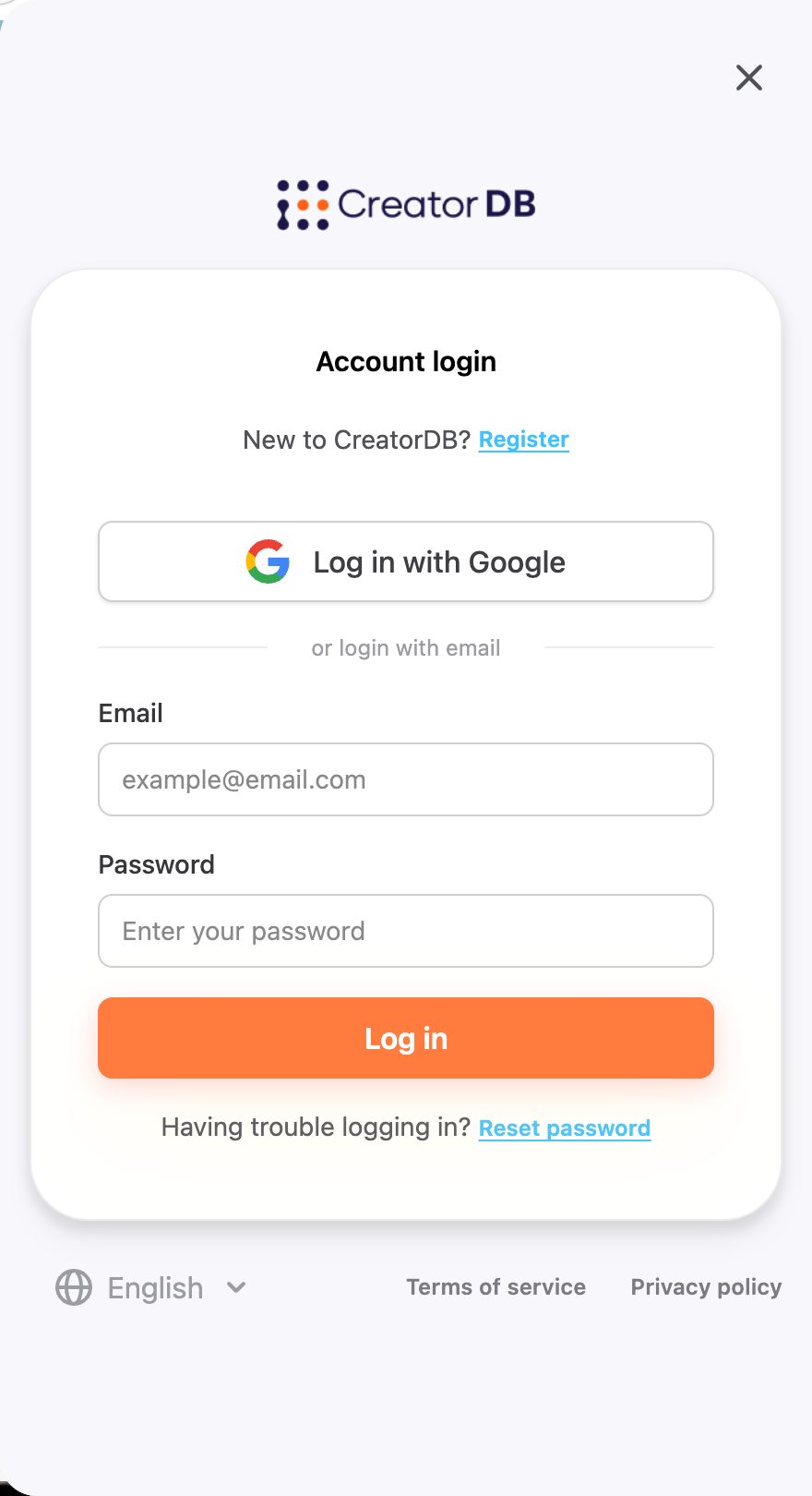 CreatorDB extension login