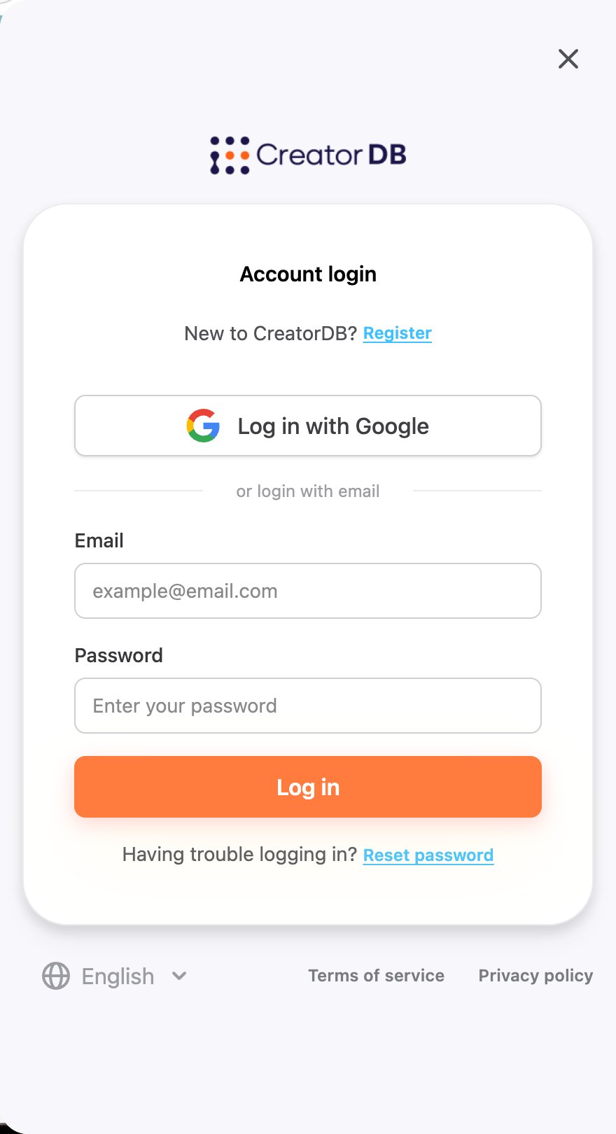 CreatorDB extension login