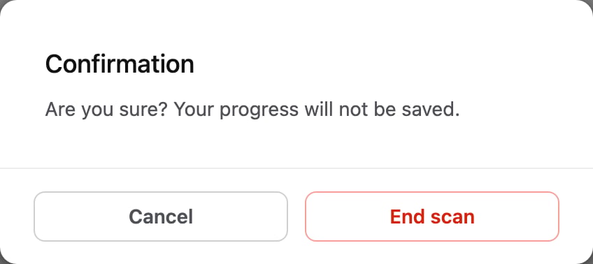 End scan confirmation message
