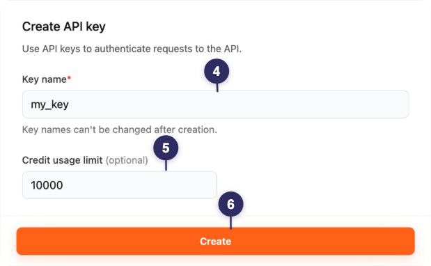 Create an API key and set the credit usage limit