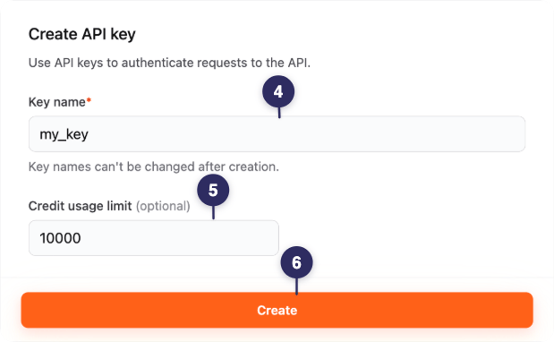 Create an API key and set the credit usage limit