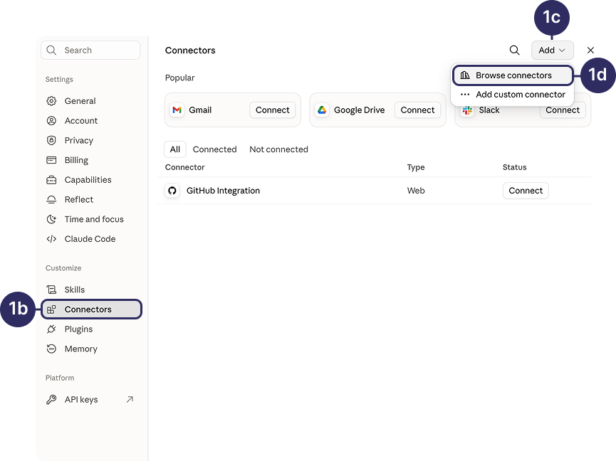 Browse connectors in Claude