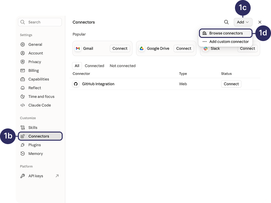Browse connectors in Claude