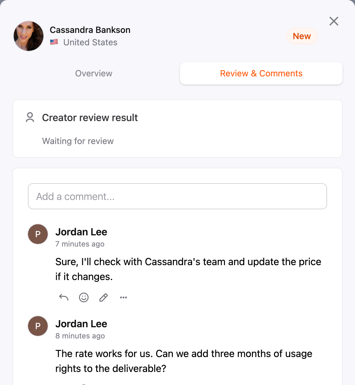 Comments on the Review & Comments tab