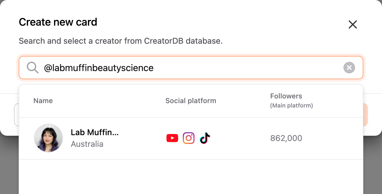 Create new card window
