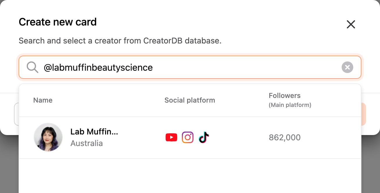 Create new card window