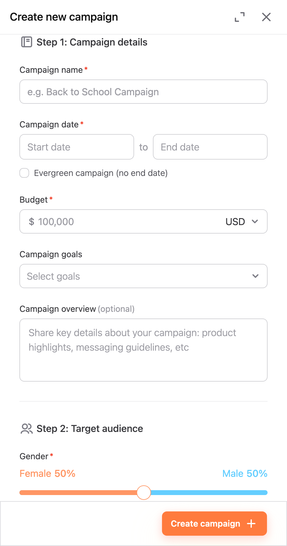Enter the campaign information
