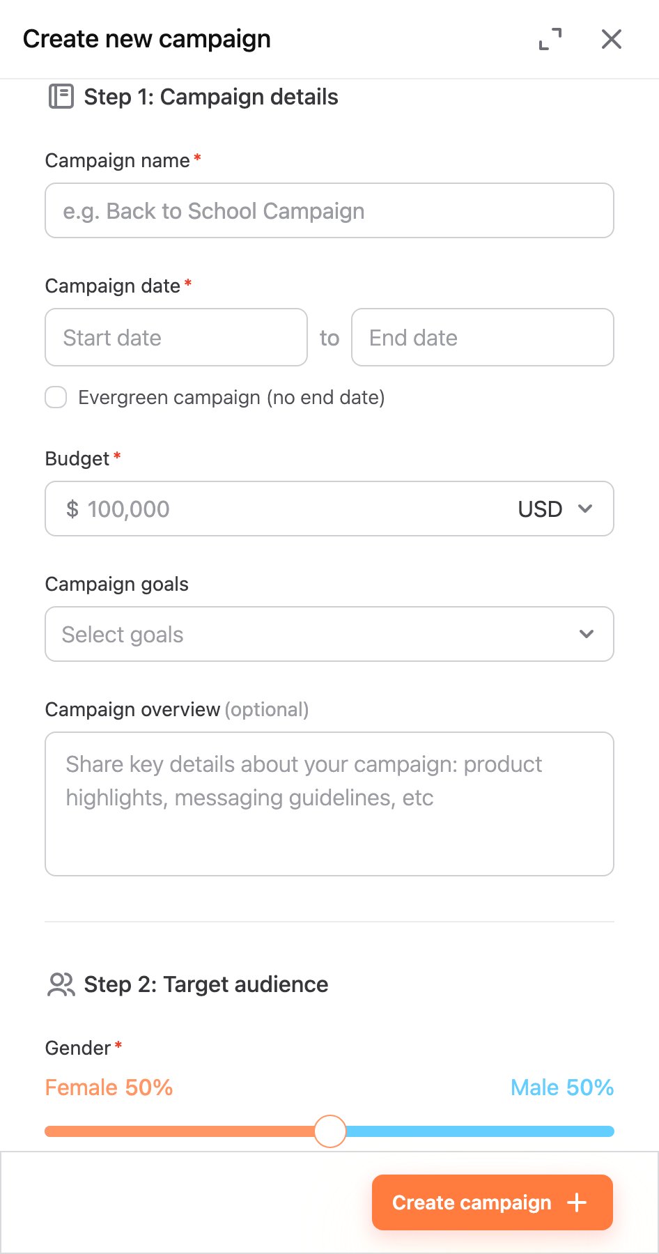 Enter the campaign information