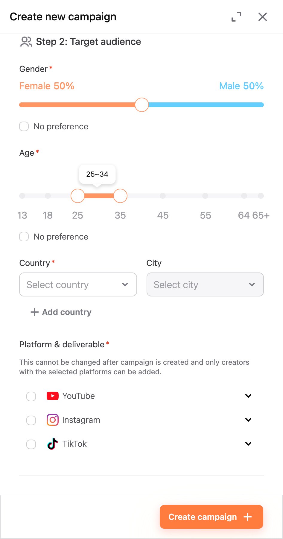Select the campaign's target audience