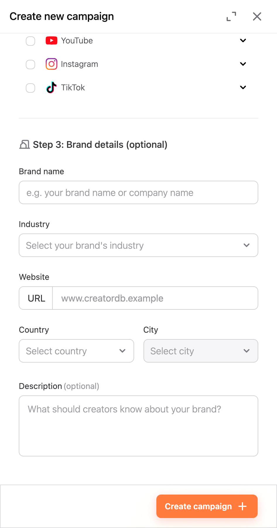 Enter the brand information