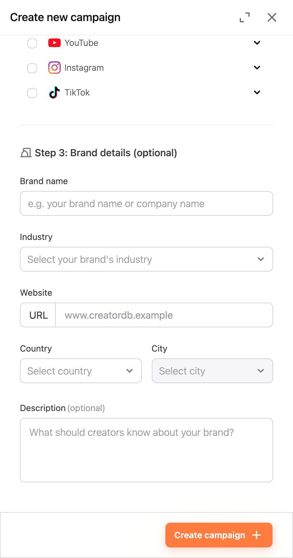 Enter the brand information
