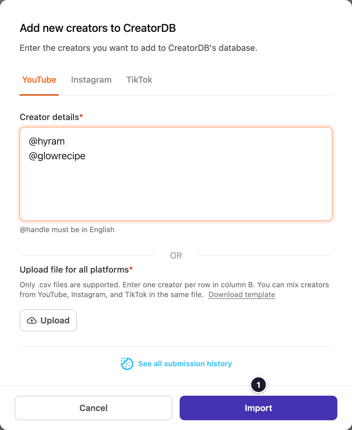 Add new creators to CreatorDB window with creators entered