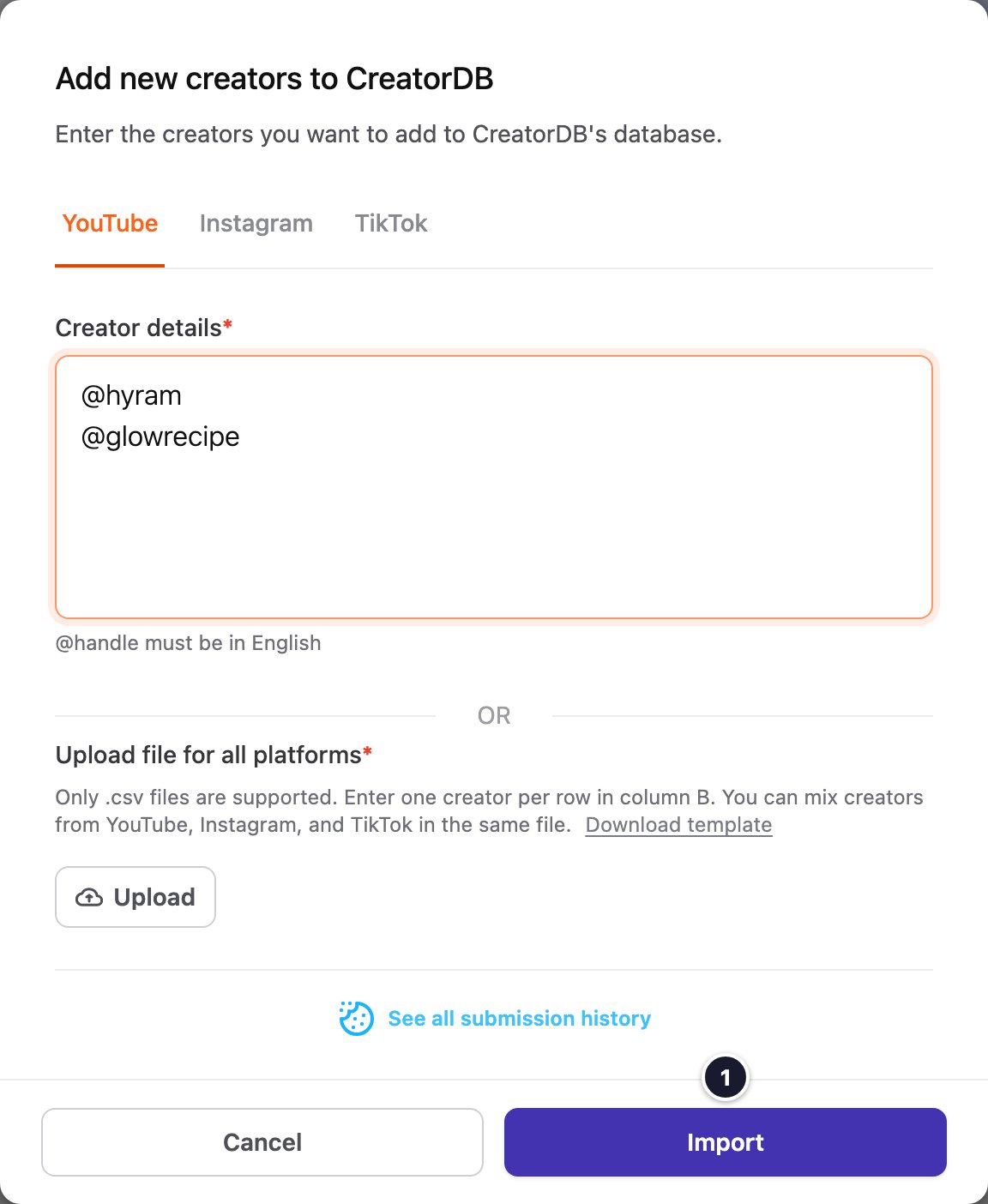 Add new creators to CreatorDB window with creators entered