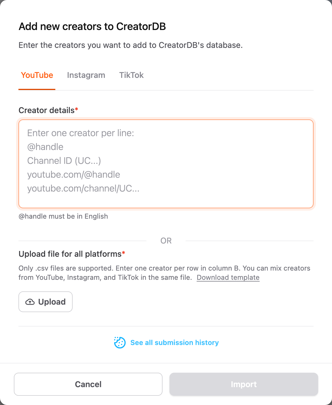 Add new creators to CreatorDB window