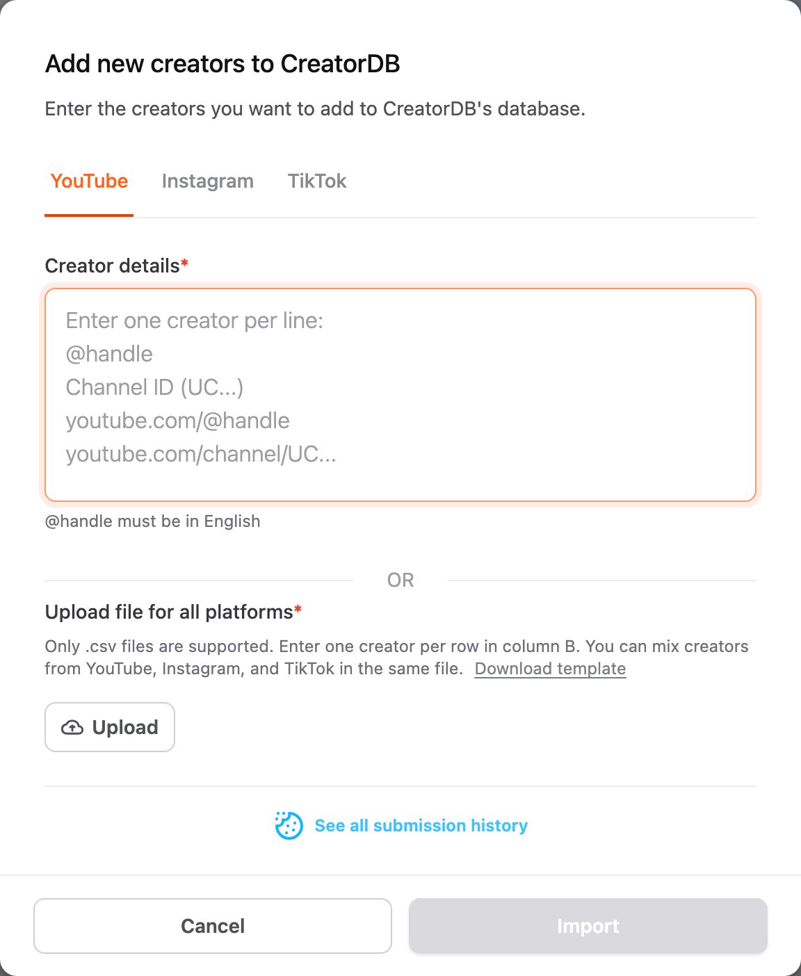 Add new creators to CreatorDB window