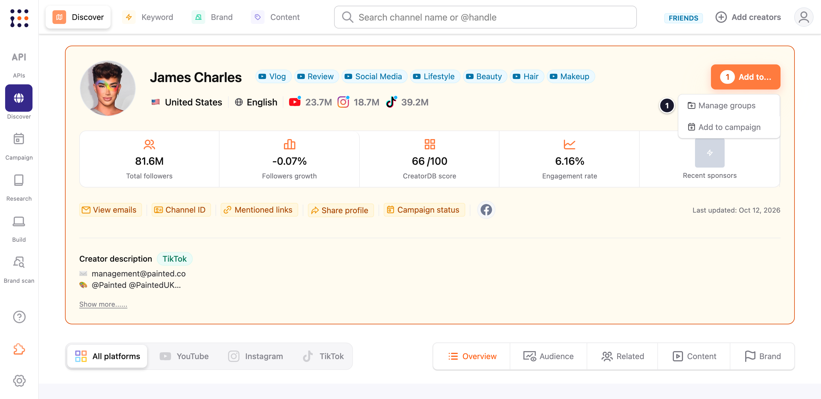 Add to menu on a creator profile