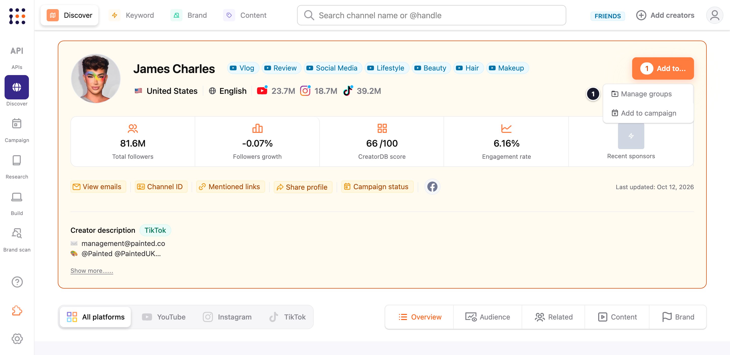 Add to menu on a creator profile