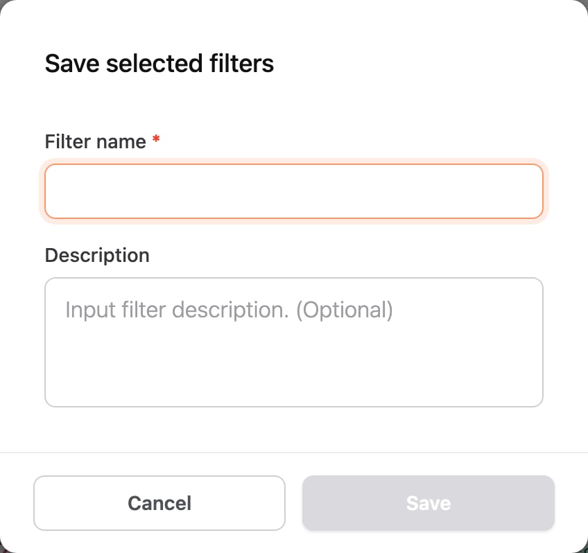 Save selected filters window