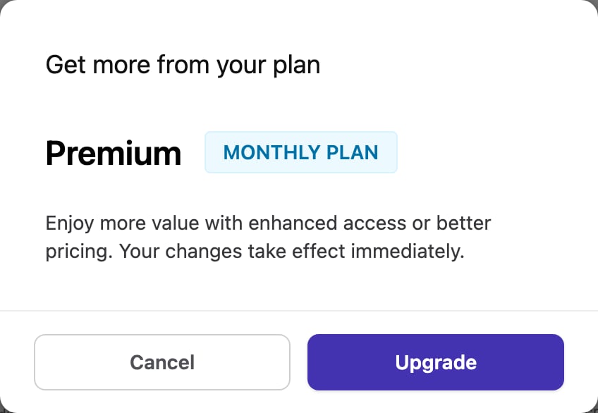 Upgrade confirmation window