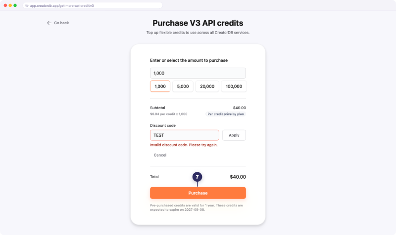 Purchase API credits