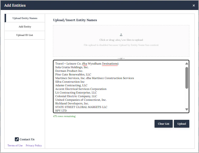 Cargar lista de entidades