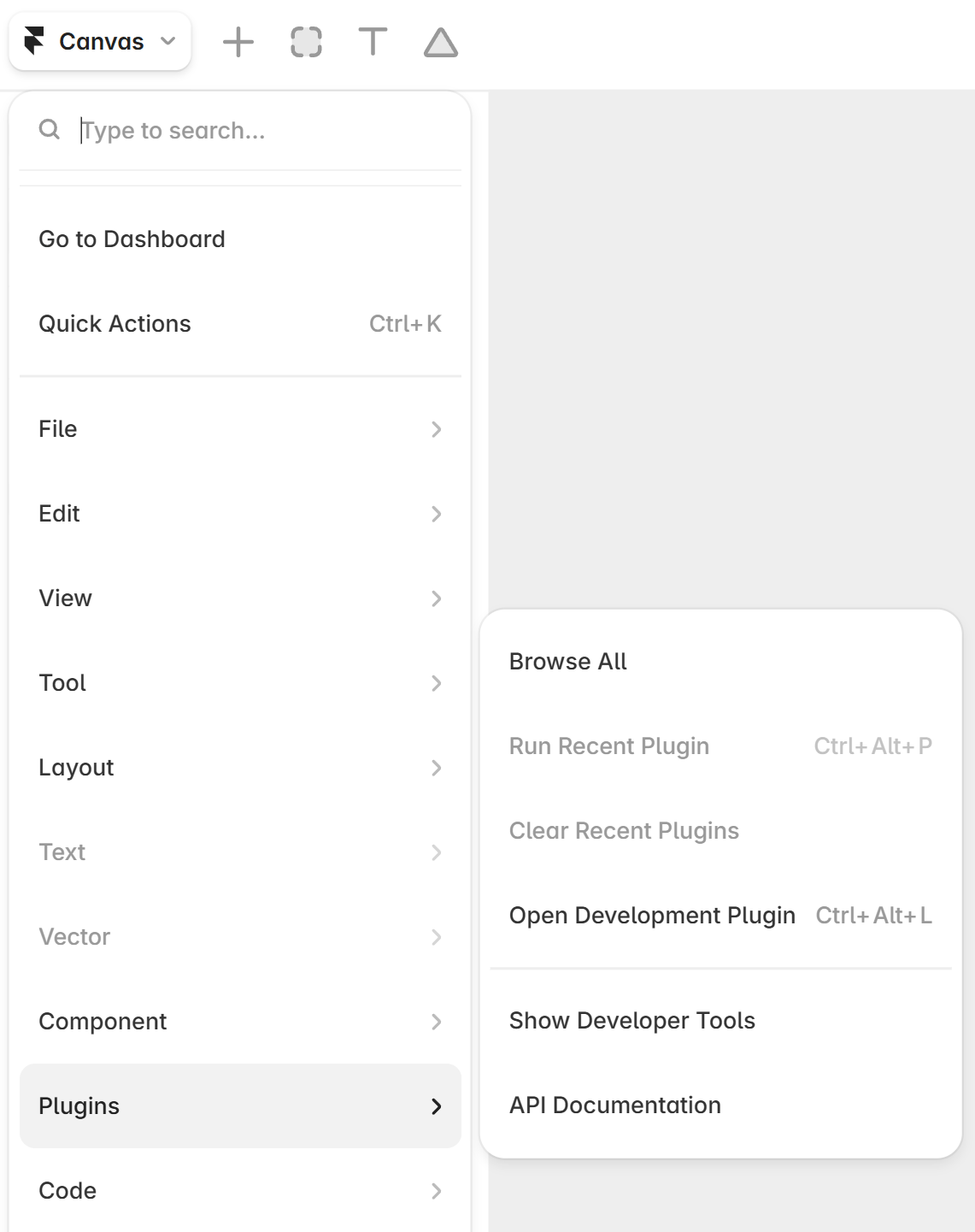 Opening the Plugins menu in Framer