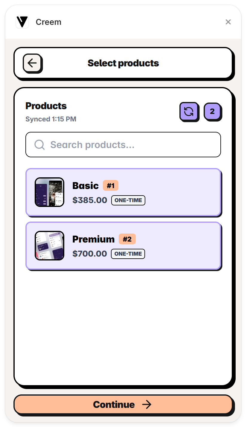 Selecting products for the pricing table
