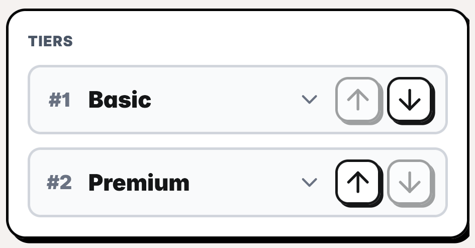 Reordering pricing table tiers