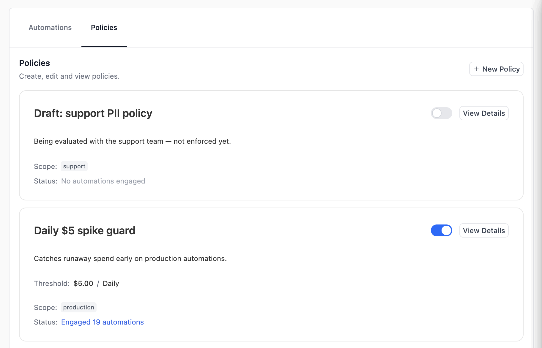 Policies list