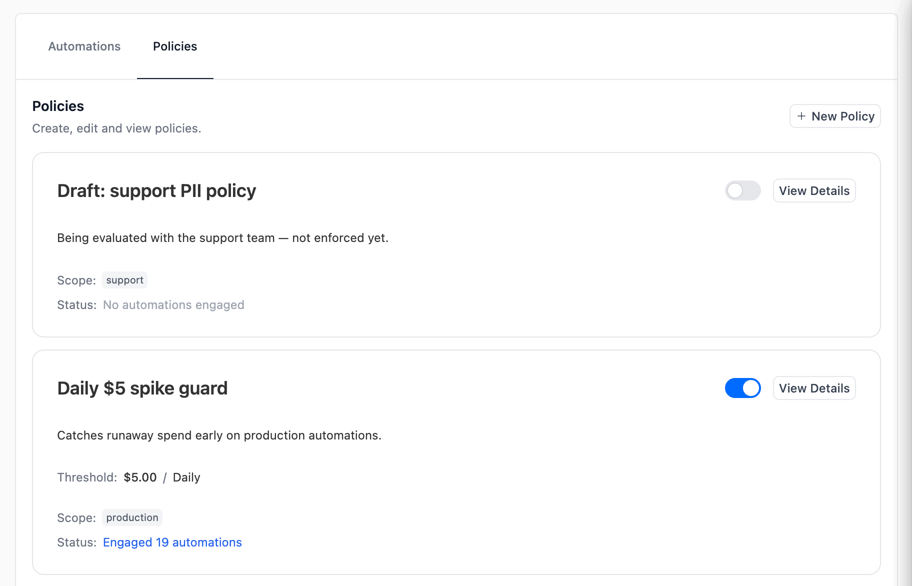 Policies list