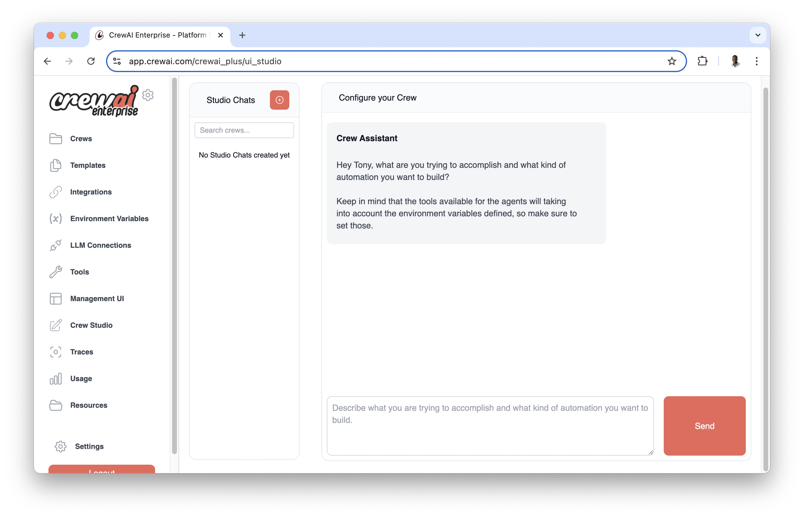 Visual Agent Builder Screenshot