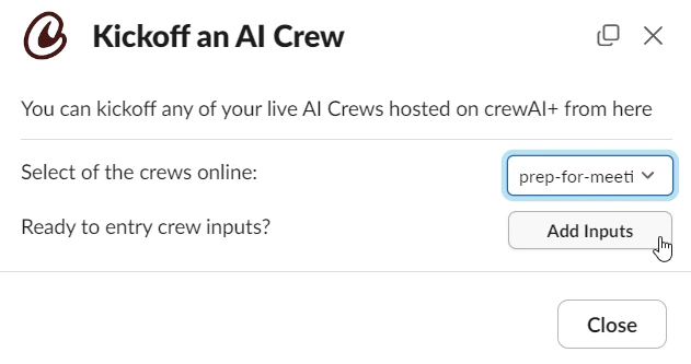 Kickoff crew dropdown