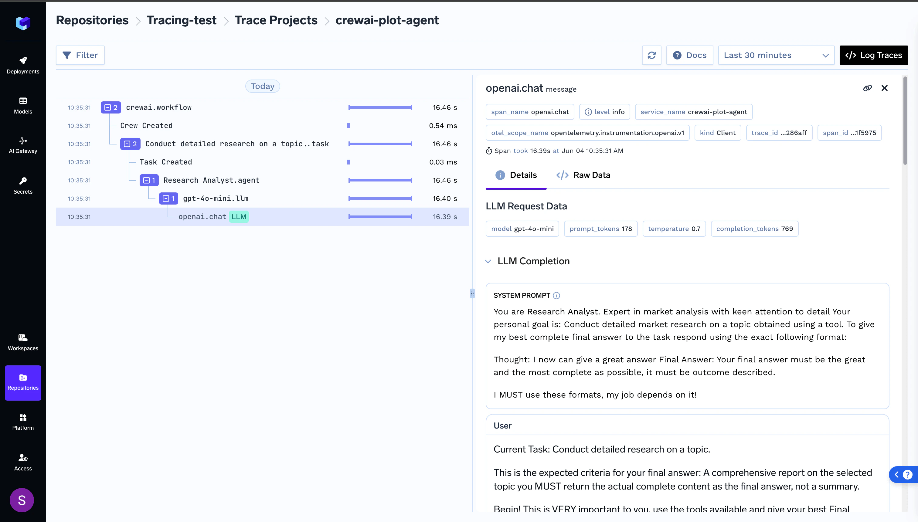 TrueFoundry CrewAI Tracing