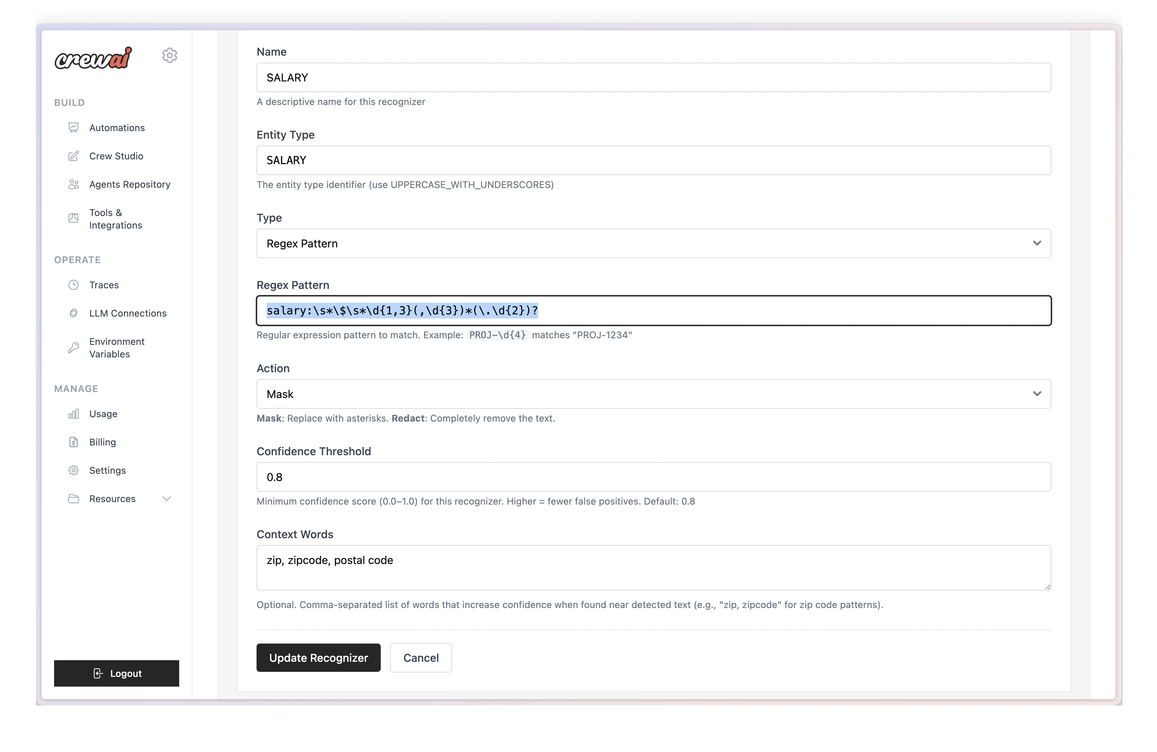 Salary Recognizer Configuration