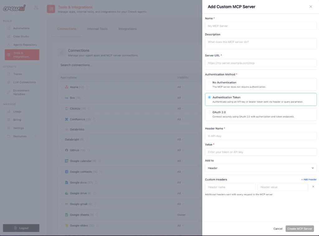 Custom MCP Server with Authentication Token