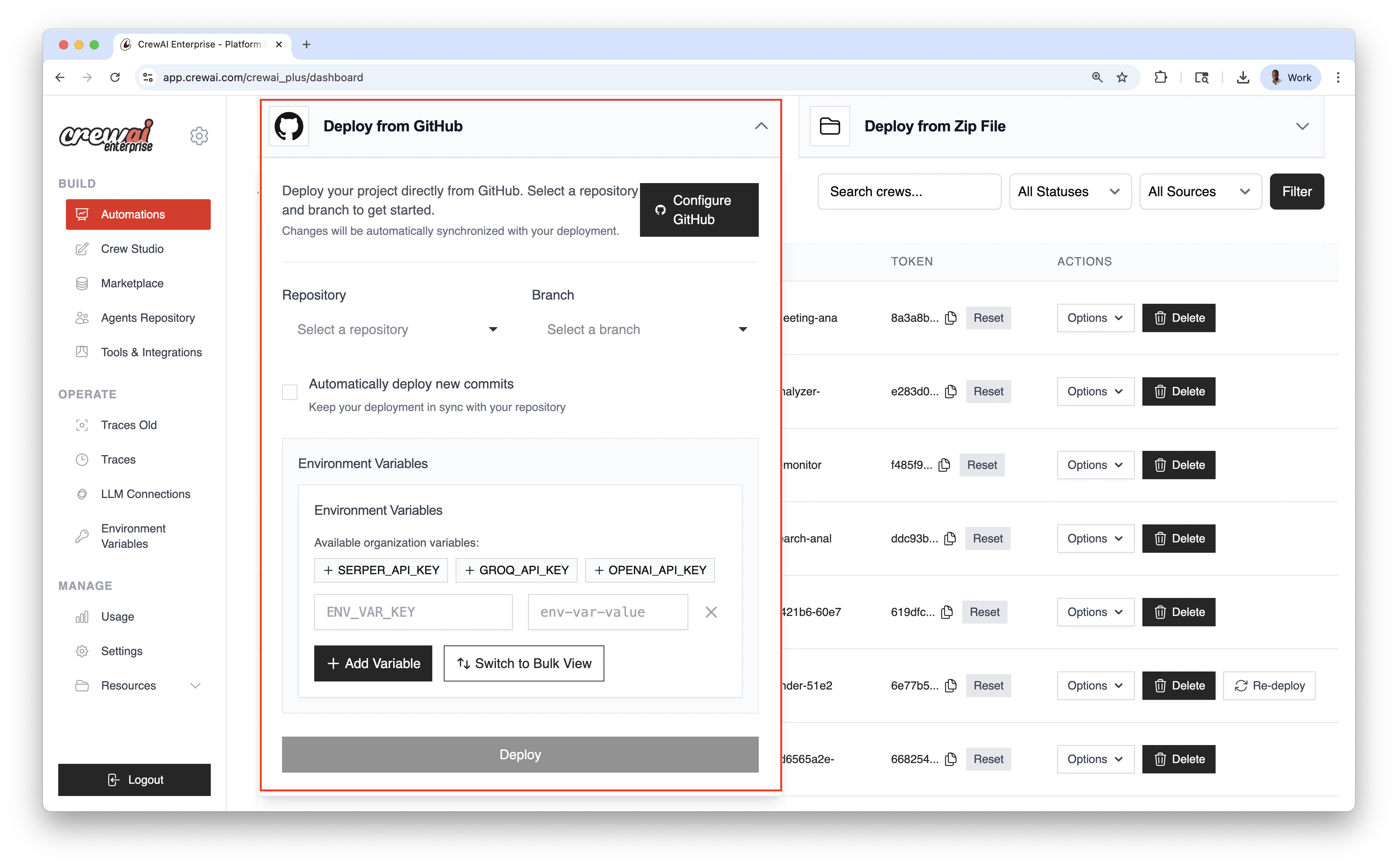 Implantação via GitHub