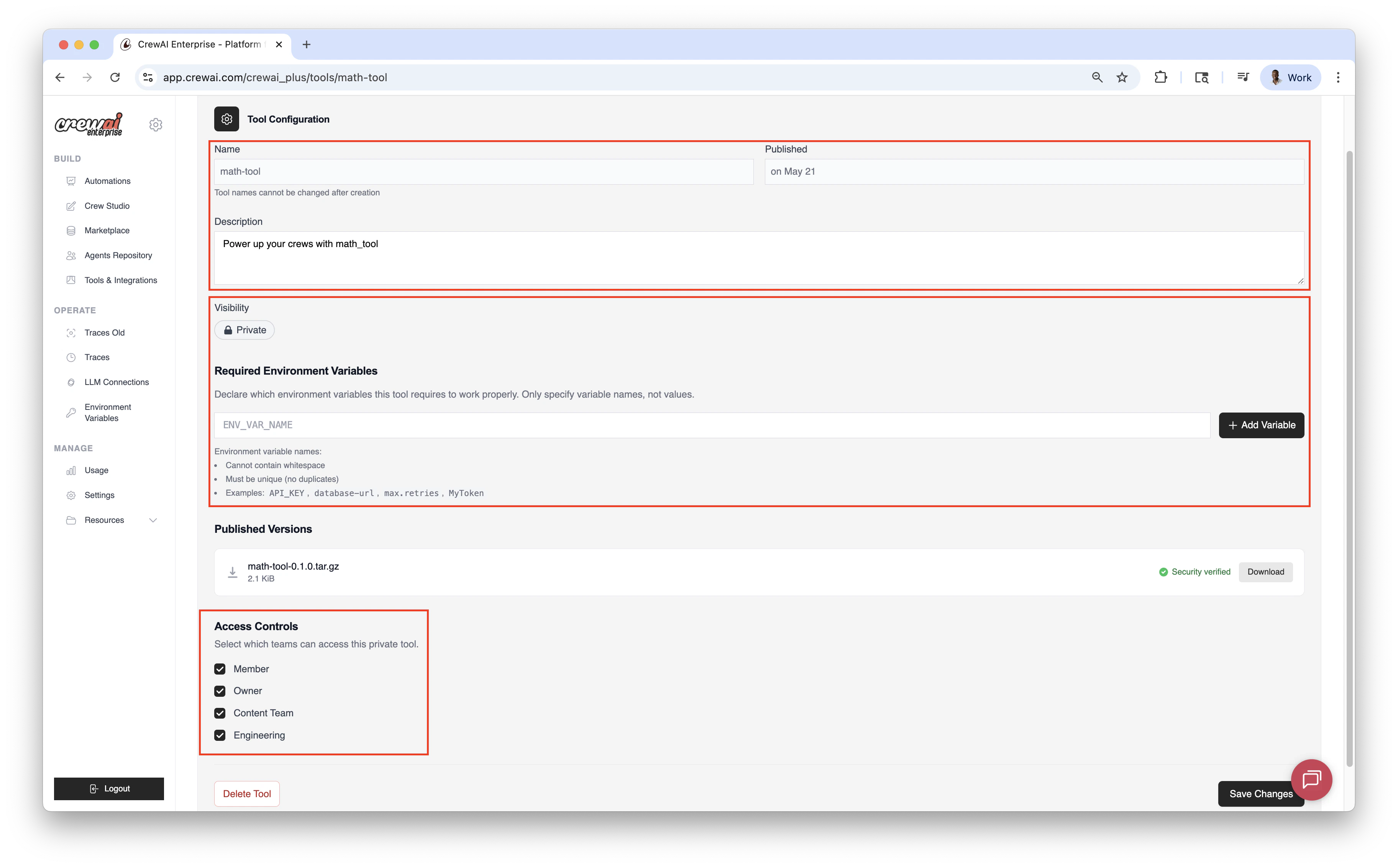 Configurações de Ferramenta