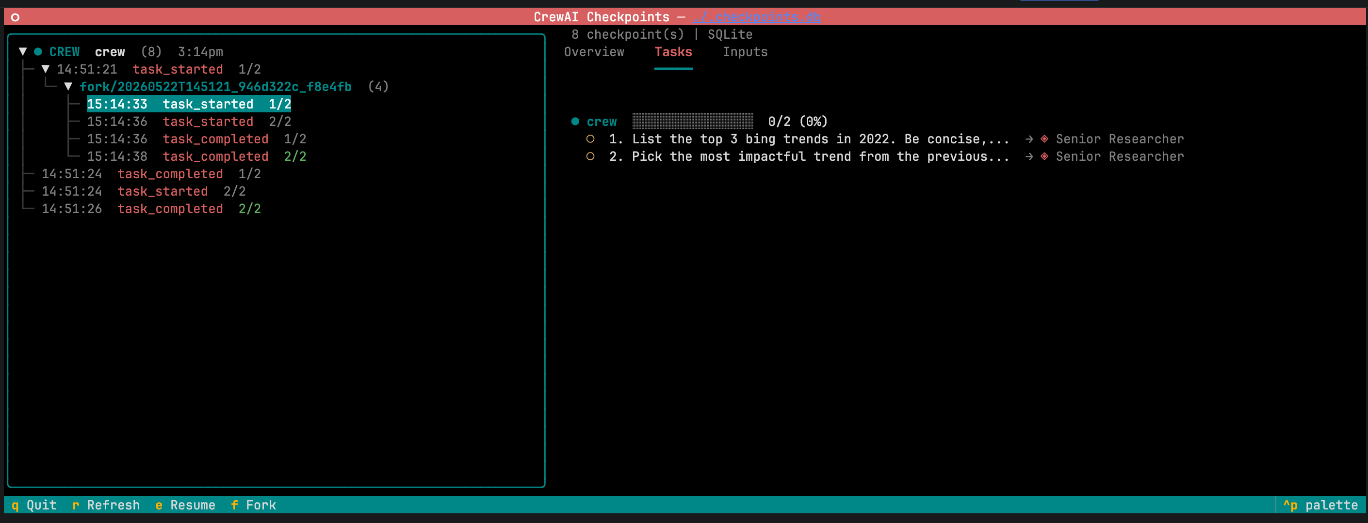 Fork confirmation panel