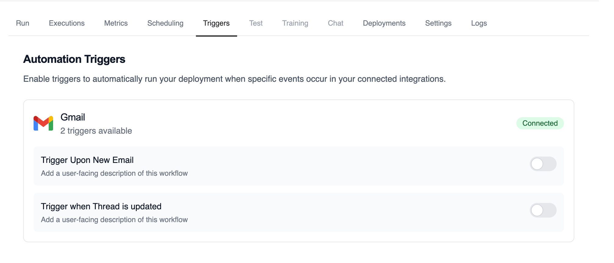 List of available automation triggers