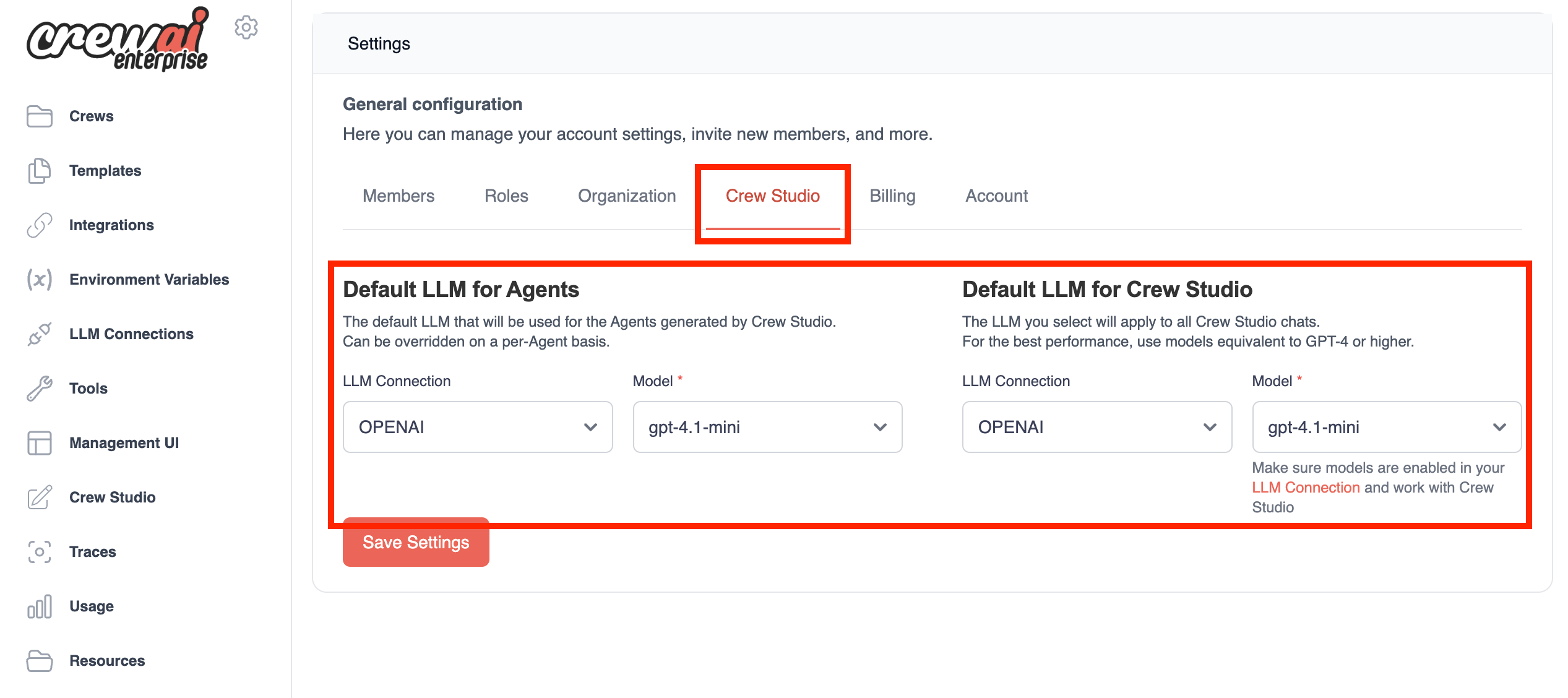 LLM Defaults Configuration