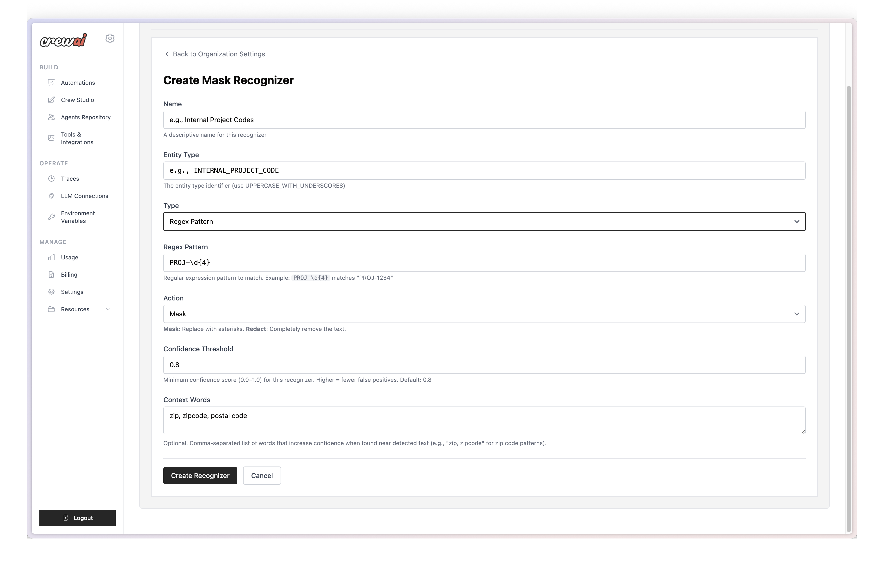 Configure Recognizer
