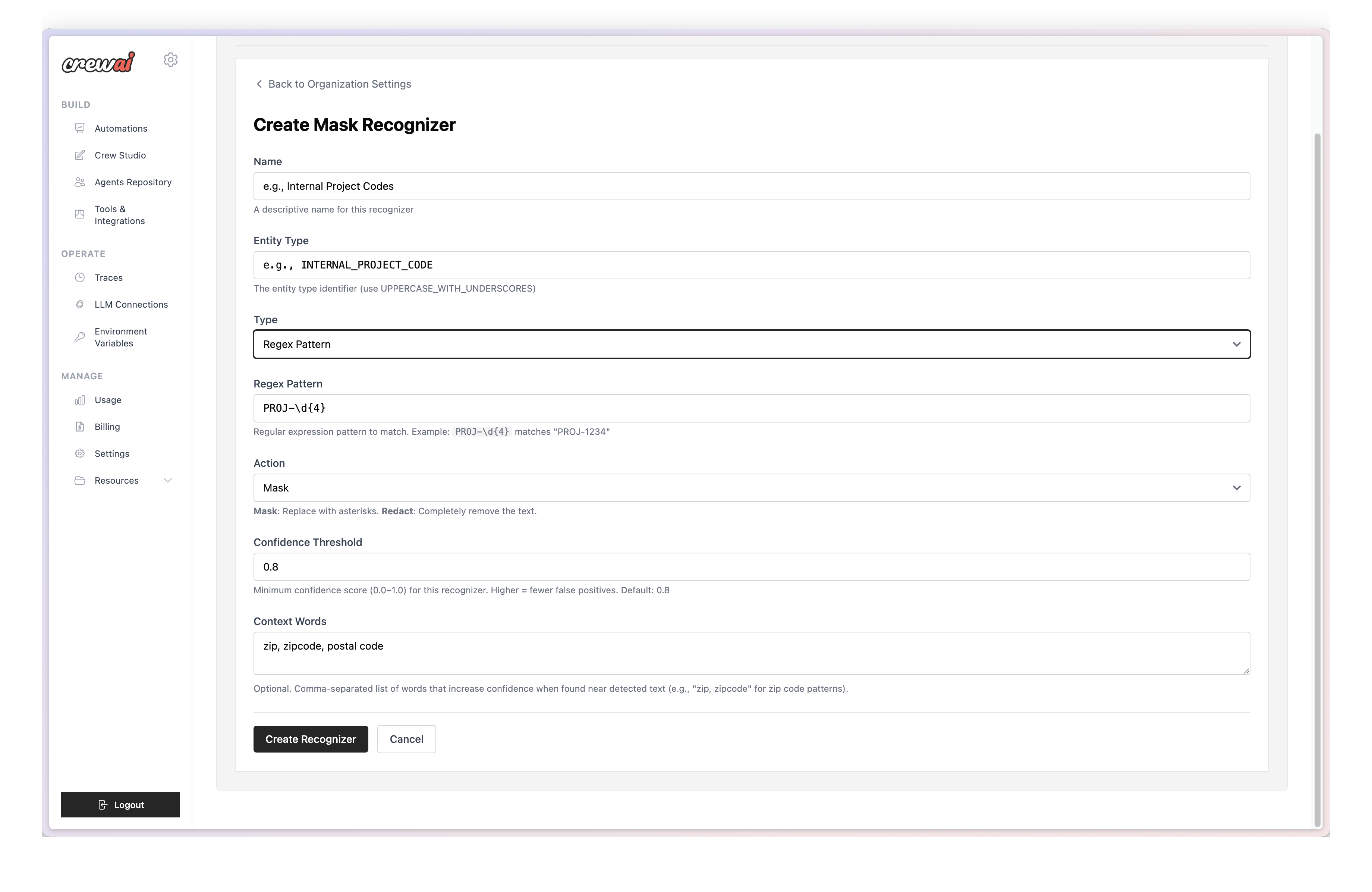 Configure Recognizer