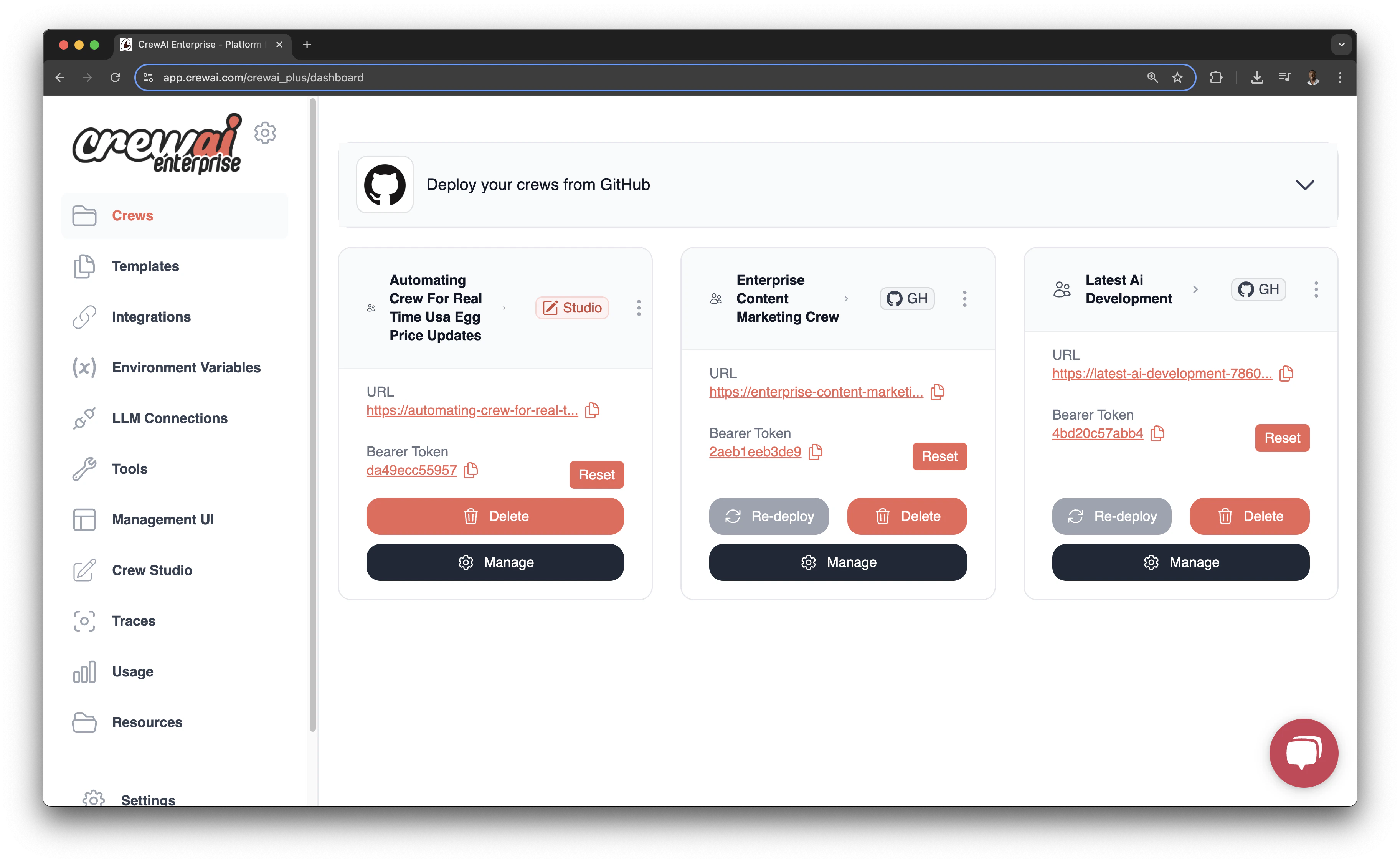 CrewAI AMP Dashboard