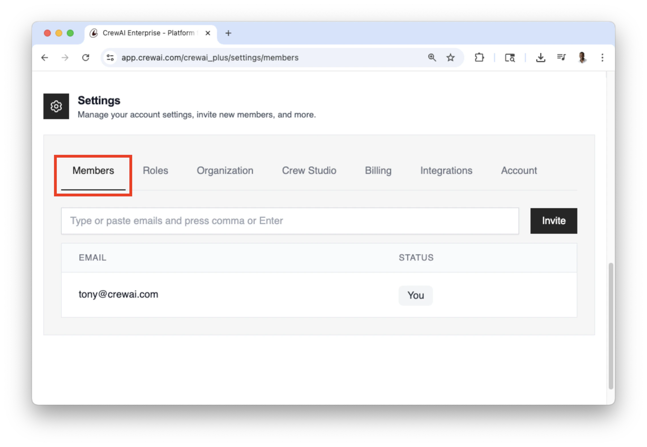 علامة تبويب الأعضاء