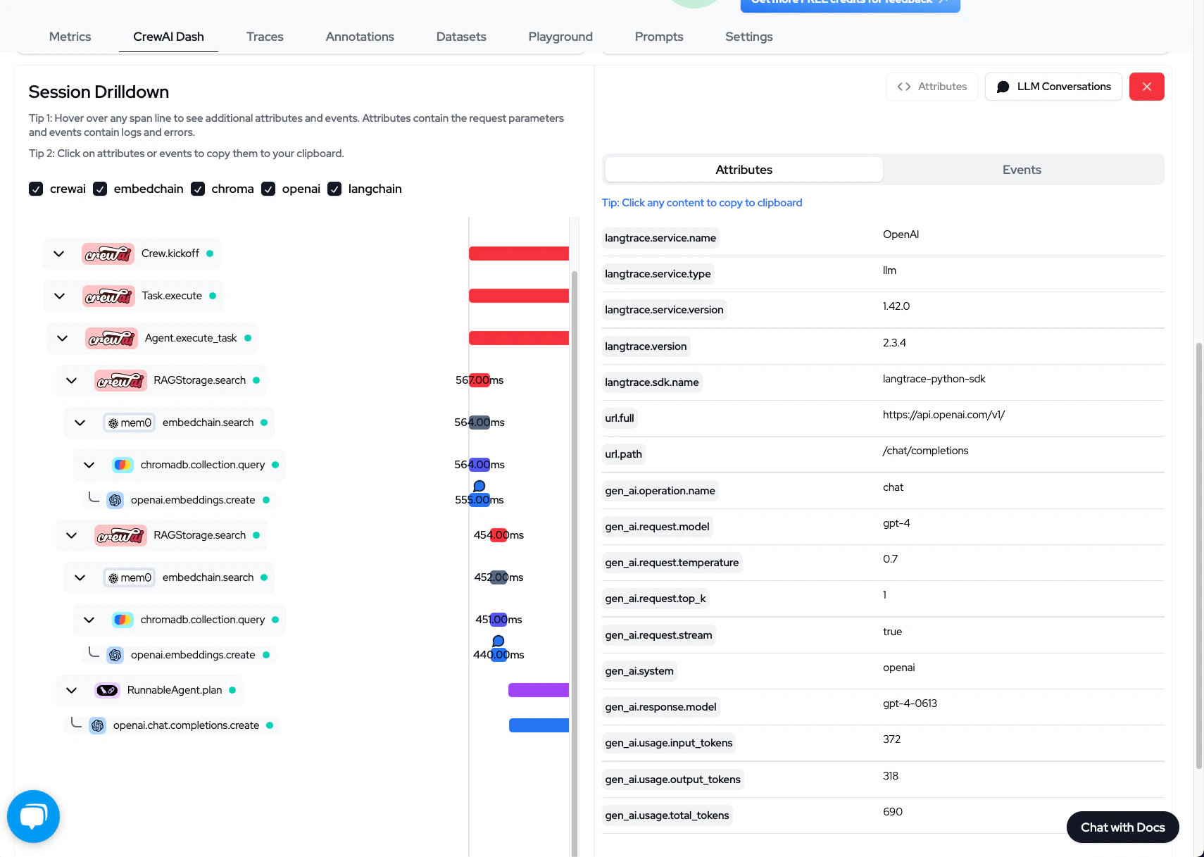 상세한 llm 트레이스 개요